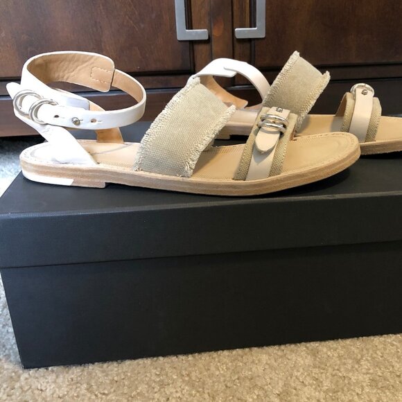 rag & bone “Lara” tan canvas and leather strappy sandals size 37.5 w/box EUC - Picture 1 of 7
